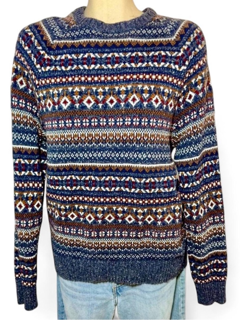 GOODFELLOW & CO Men’s Fair Isle Nordic Ski Sweater Navy Wool Blend Medium